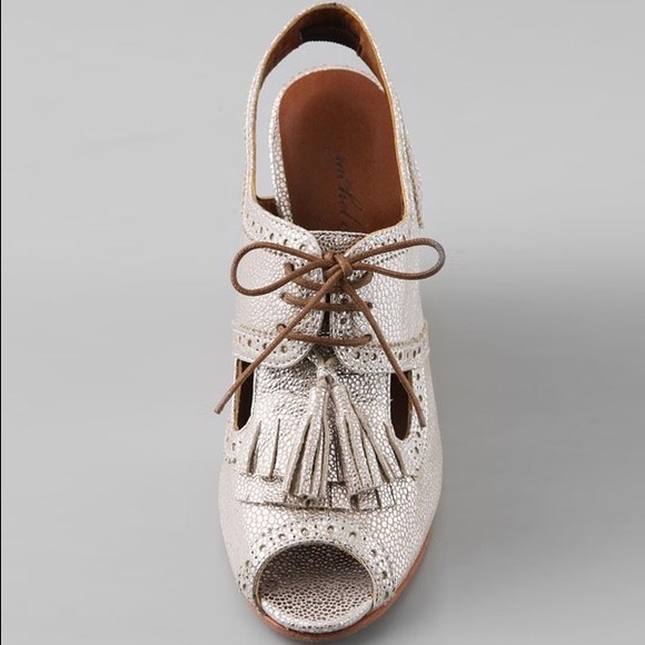 RACHEL COMEY SILVER METALLIC LACE-UP WEDGES - Picture 3 of 4